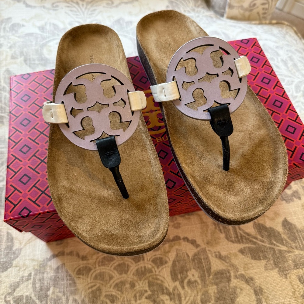 Tory Burch Miller Cloud Thong Sandals Lavender/Black Size 9